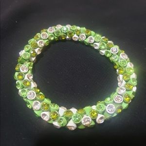 3-Tone Green Bedazzled Gem Stretchy Band Bracelet